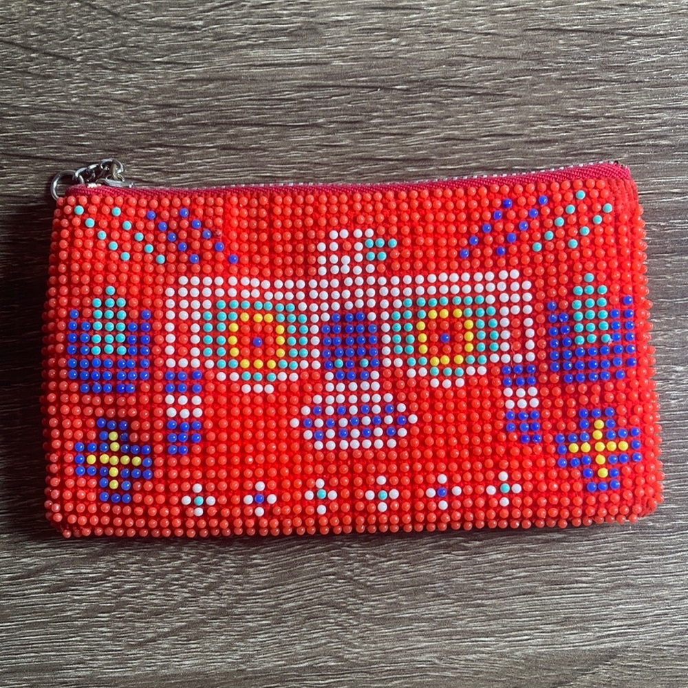 Vtg 70’sHand Made Colorful Beaded Coin Purse w/ Thunderbird-South of The Border